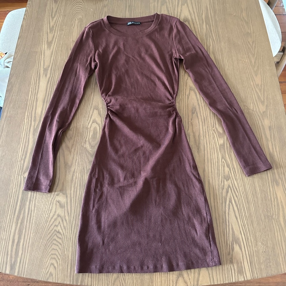 Zara Chocolate Long Sleeve Dress